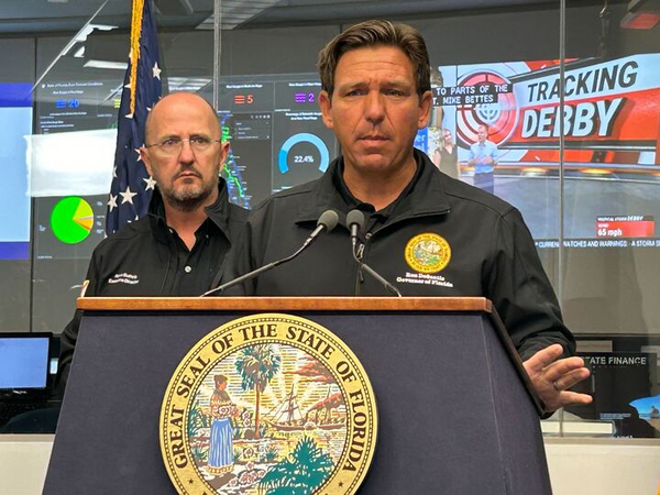 Florida Gov. Ron DeSantis speaks at a podium