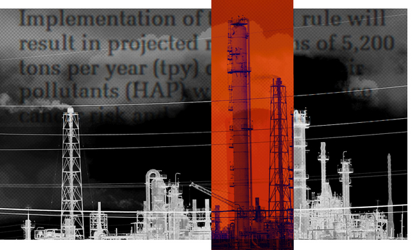 Photo collage of Motiva refinery and regulation text from EPA