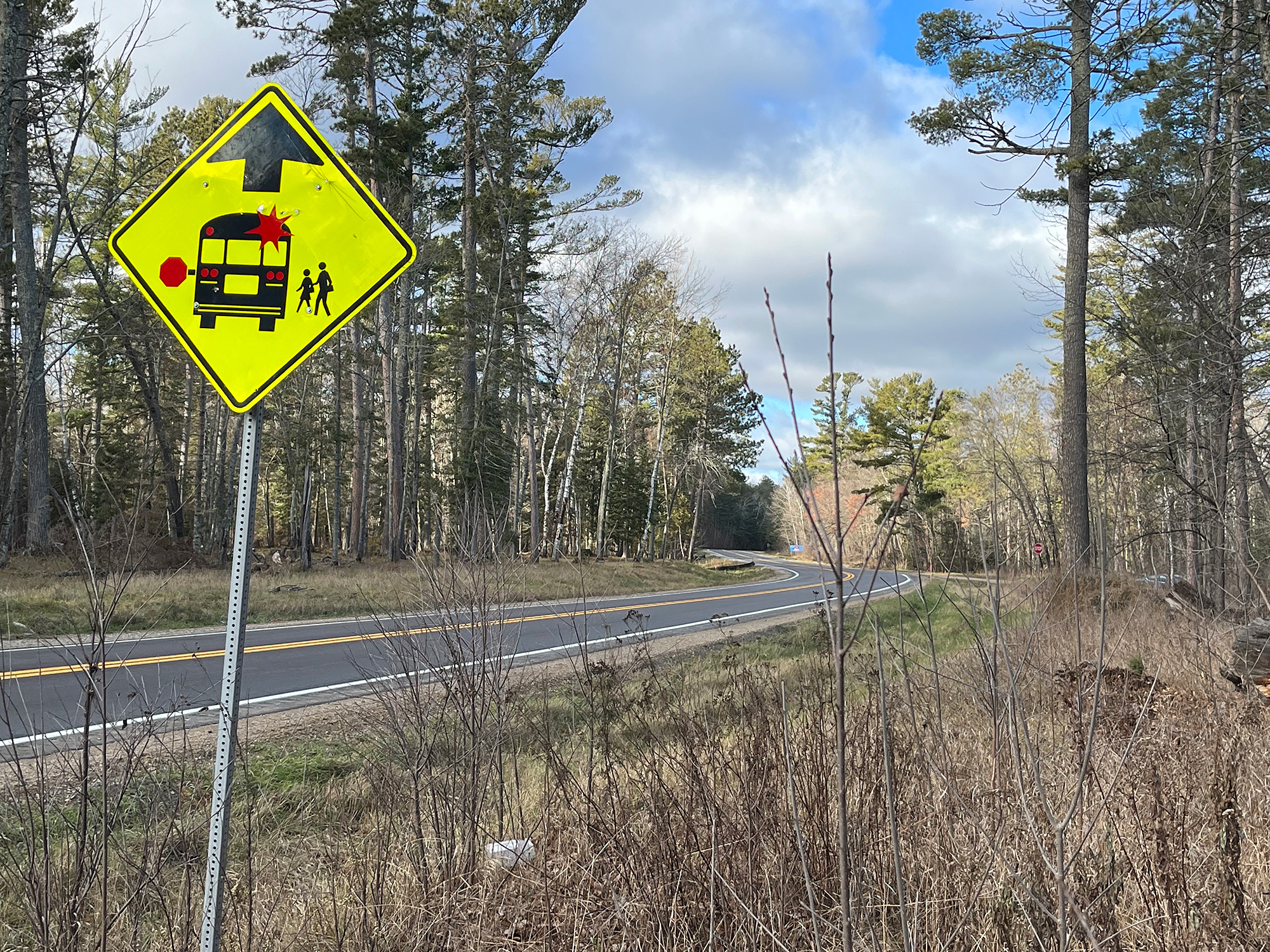 School bus stops on the Red Lake Nation reservation in northern Minnesota